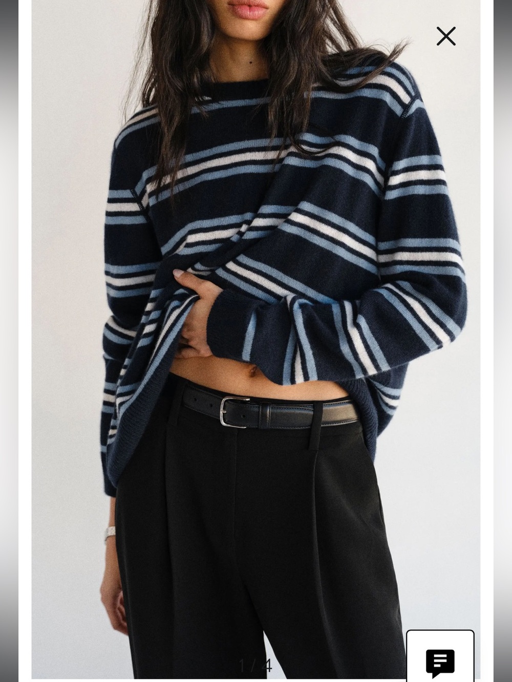 Reformation Cashmere Boyfriend Sweater- Navy Multi Stripe